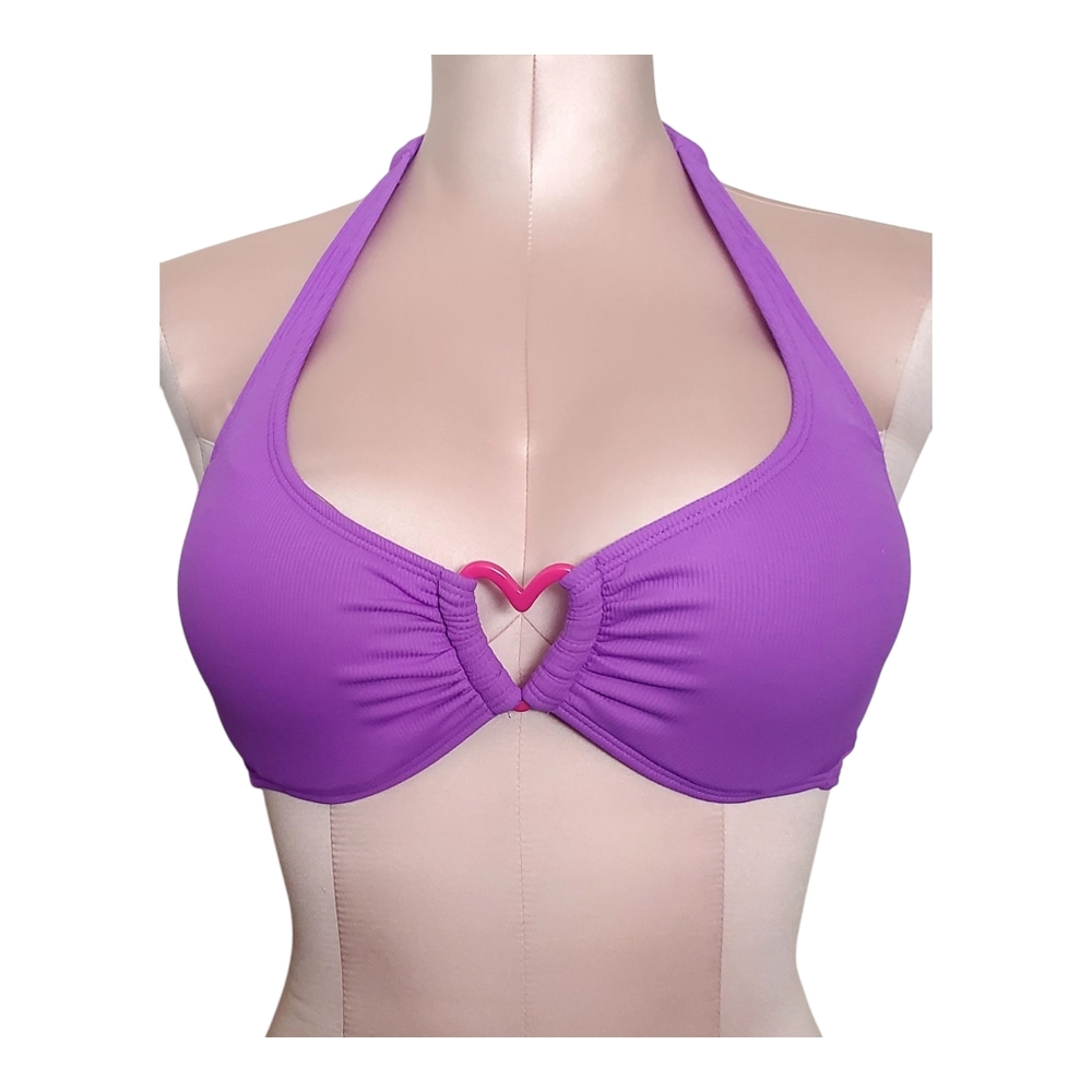 Purple Halter Bikini Top with Heart Detail